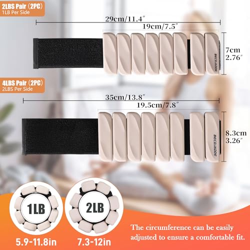 Beige Adjustable Ankle & Wrist Weights Set of 2 - 4 Lb for Pilates & Exercise