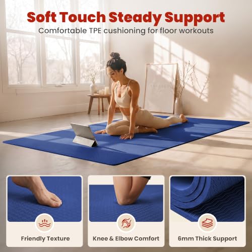 72 x 48 Blue Large Yoga Mat Non-Slip Thick Exercise Mat for Home Workouts