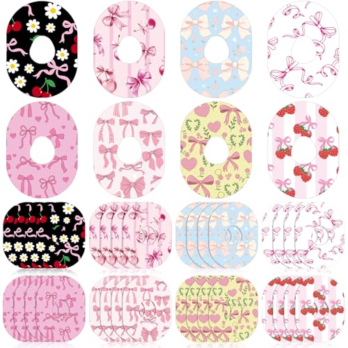 Waterproof Adhesive Patches for Dexcom G7 - Floral Bow Design, 32 Pack, Sweat & Water Resistant