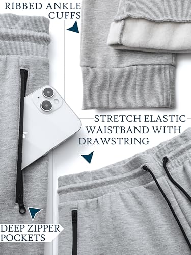 Men's Premium Cotton Sweatpants 3 Pack - Large Black Charcoal Light Gray