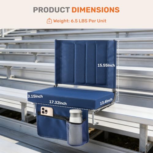 Navy Blue 2-Pack Stadium Seats with Back Support - Bleacher Chairs