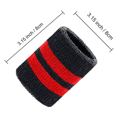 Sports Sweatbands Wristbands for Men Women 3.15" Black and Red Absorbent Workout Gear