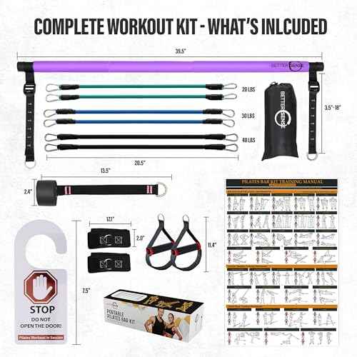 Upgraded Pilates Bar Kit ? 39¡± Adjustable Exercise Equipment for Men, Women with 6X 20, 30, 40 lbs Resistance Bands with Adjustment Buckle ? Pilates Equipment for Home Workouts for All Fitness Levels