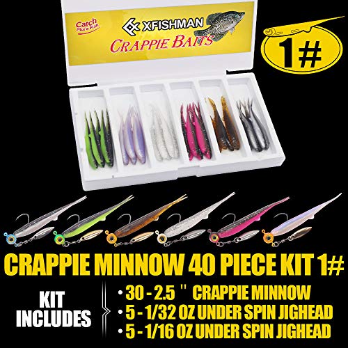 Crappie Minnow Kit - 40 Piece Soft Plastic Baits & Jigheads for Panfish & Crappie Fishing - Variation of THIS listing: CRAPPIE MINNOW 40 pc. KIT COMBO 1