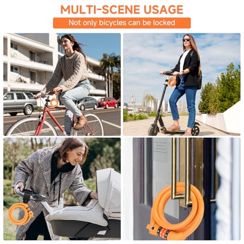 Cute Orange 3.9ft Bike Lock with 4-Digit Resettable Combination & Mounting Bracket