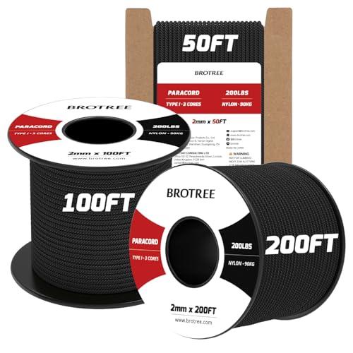 Paracord 2mm Nylon Rope 100ft - Black, Multi-Purpose Utility Cord