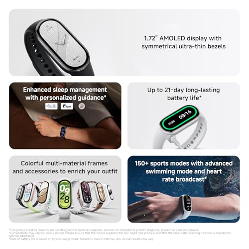 Xiaomi Mi Smart Band 10 (2025) Global Version - 1.72" AMOLED Display | 21 Days Battery Life | Touchscreen, Multi-Sport Tracker, Activity Tracker, Heart Rate Monitor | BT5.4 - (Midnight Black)