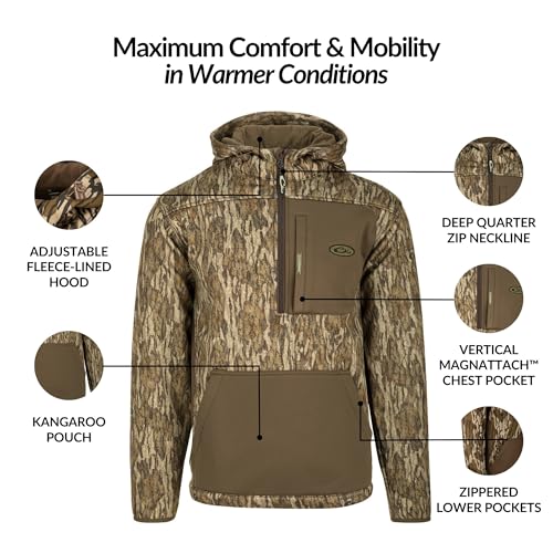 Drake Waterfowl Men's MST Endurance Hunting Warm Quarter-Zip Fleece Lined Hoodie w/Kangaroo Pouch & Magnattach Chest Pocket