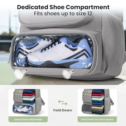 Large Pickleball Bag Backpack with Padded Paddle Protection & Shoe Compartment