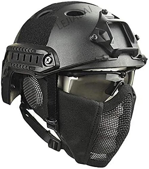 MH Tactical Fast Helmet Set/and Foldable Ear Protection Half-Face Mesh Mask and Goggles,for Airsoft Paintball Halloween Cosplay CS Hunting