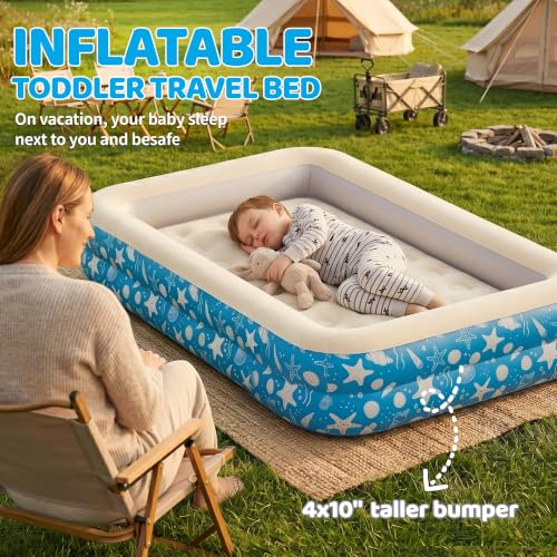 Inflatable Toddler Travel Bed with Safety Rails & Flocked Surface