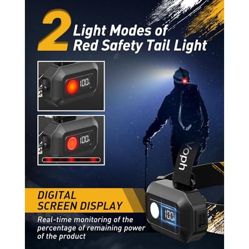Rechargeable Headlamp Flashlight, Super Bright Head Lamp, 12 Modes Motion Sensor Head Light, Waterproof Head Lamps for Hunting Camping Hiking, Digital Screen Headlamps for Adults