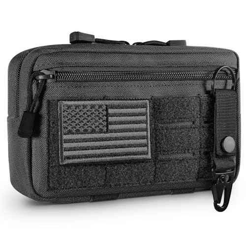 Tactical Molle Admin Pouch Utility Laser Cut EDC Tool Pouch Bag Horizontal Modular Pouches Include US Flag Patch and Keychain