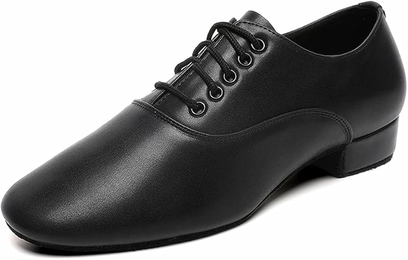 Men's Ballroom Dance Shoes Black Leather Sole Tango Salsa Latin Character Shoe - 10.5