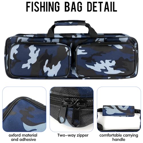 Fishing Tackle Carrier Bag with 2 Front Storage Pockets - Blue Camo