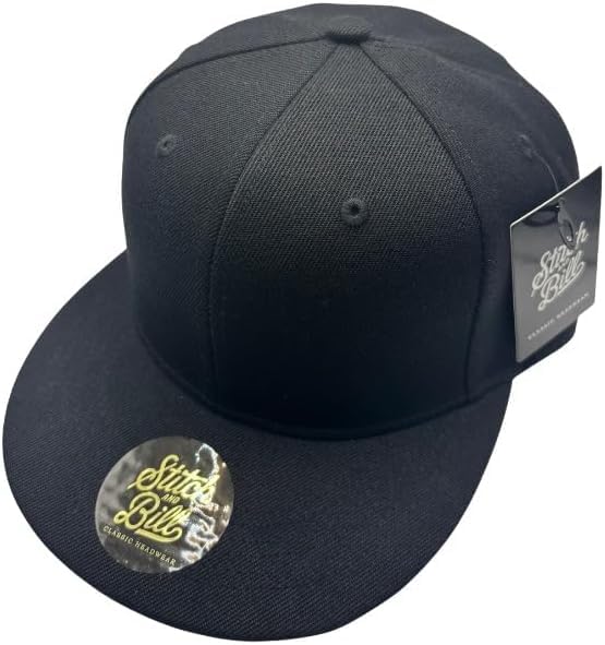 7 1/2 Black Fitted Flat Brim Baseball Cap for Men - Street Urban Style