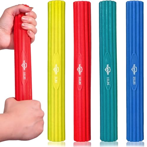 Resistance Therapy Bar Set with Grip Strength Trainers - Yellow, Red, Green, Blue