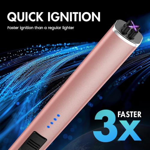 2 PCS Pack USB Rechargeable Electric Candle Lighter with LED Power Display, Dual Arc Plasma Flameless Type C Long Lighter for Birthday,Fireplace, Candle, Camping(Black & Rose Gold