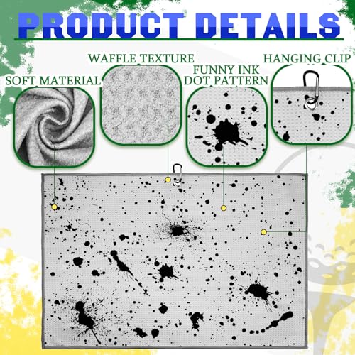 Golf Towels Set with Clips - Bright Lime Microfiber Waffle Pattern, 4 Pack