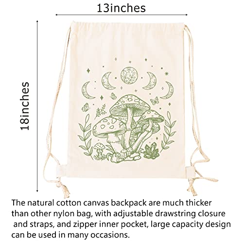 Mushroom Drawstring Backpack - Vintage Moon Aesthetic Canvas Bag - Cute