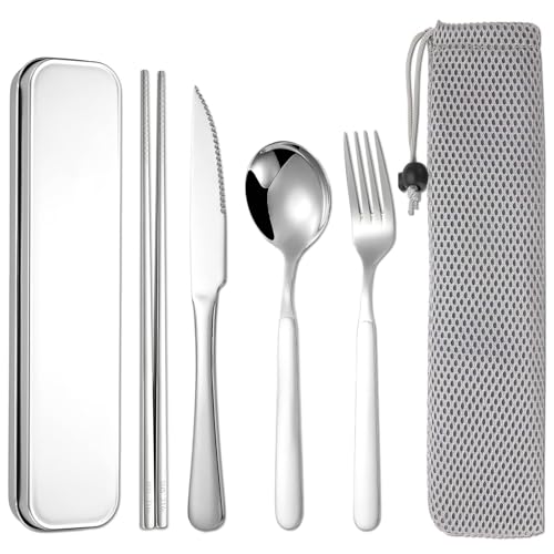 316 Stainless Steel Travel Utensils Set with Case - Reusable Cutlery for Camping, Lunch, Work