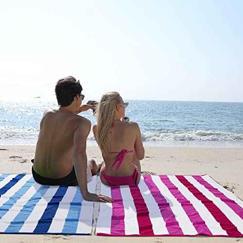Cotton Oversized Beach Towel - Extra Large 40"X70" Plush Thick Pool Towel, XL Fluffy Blue Beach Towels Stripe Swimming Towel for Adults Mens Women (White Navy Blue)