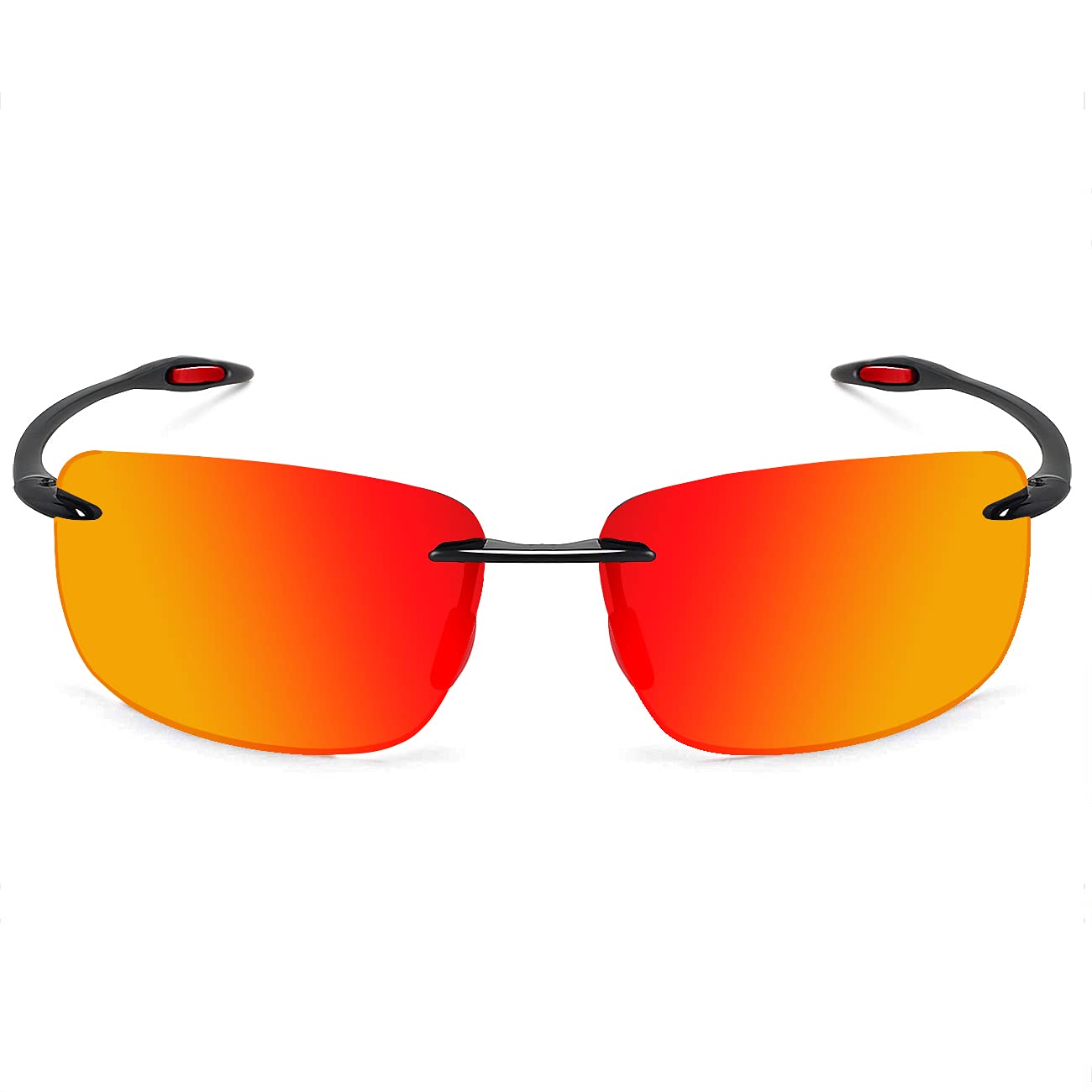JULI Sports Polarized Sunglasses for Men Women Tr90 Rimless Frame for Running Fishing Golf Surf Driving(Red)