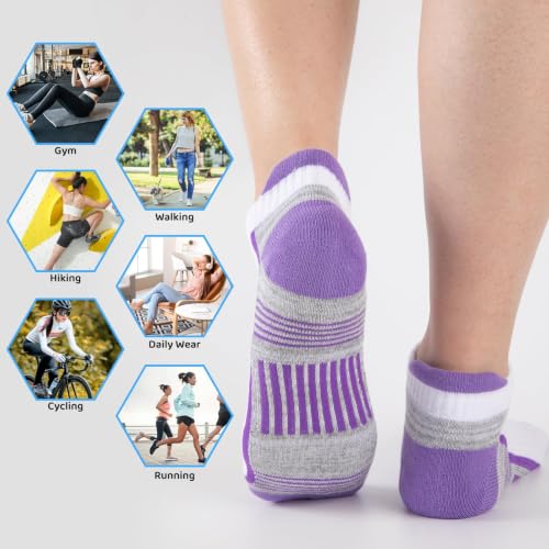 Heatuff 7 Pairs Cotton Ankle Socks for Women Running Athletic Cushioned Low Cut Sports Socks - White, Size 7 Pairs