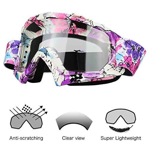 JAMIEWIN Clear Lens Dirt Bike Motorcycle Goggles ATV Racing Motocross Mx Goggle Glasses UV Protection for Men Women Youth Kids (Clear Lens)