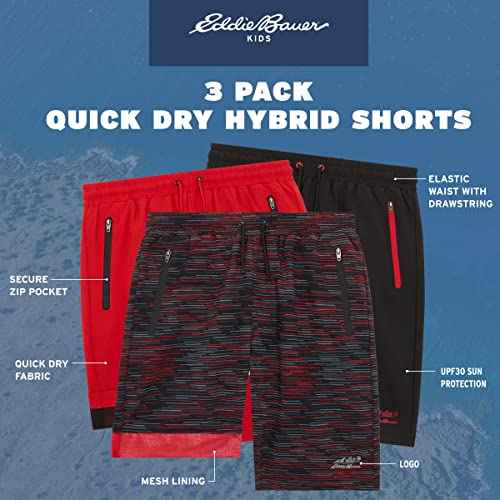 Eddie Bauer Boys' Active Shorts - 3 Pack Quick Dry Athletic Shorts - Hybrid Mesh Performance Shorts for Boys (4-16)
