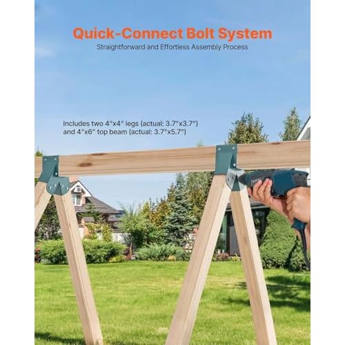 VEVOR Swing Set Brackets, A-Frame Heavy Duty Carbon Steel Swing Hangers with Mounting Hardware, 3-Piece DIY Hanger Sets Bracket with Bolts Included, for 4 x 4 Legs and 4 x 6 Beam, Green