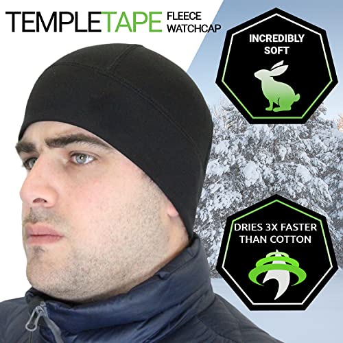Temple Tape Tactical Fleece Watch Cap Beanie Black One Size - Winter Skull Hat for Men and Women