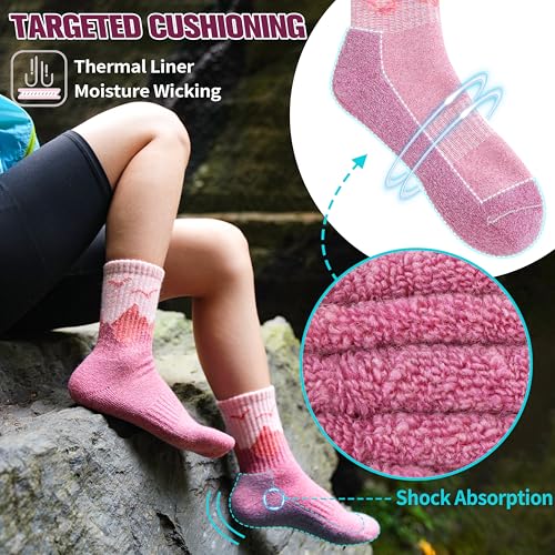 Women's Merino Wool Hiking Socks - Thermal Winter Boot Crew Cushion - Medium, Dark Coffee, Dark Green, Dark Gray, Pink, Blue