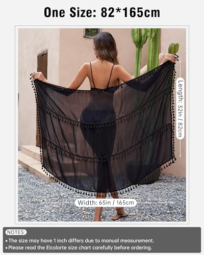 Eicolorte Black One Size Sarong Cover Up for Women Beach Bikini Swimsuit