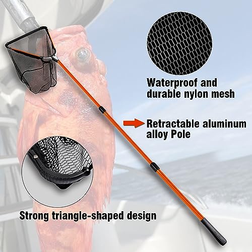 Fiblink Folding Aluminum Fishing Landing Net with Extendable Telescoping Handle - 59-118 Inches