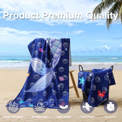 Dark Purple Mermaid Beach Towel Set 4 Pack 30x60in Microfiber Sand-Free Swim Towels