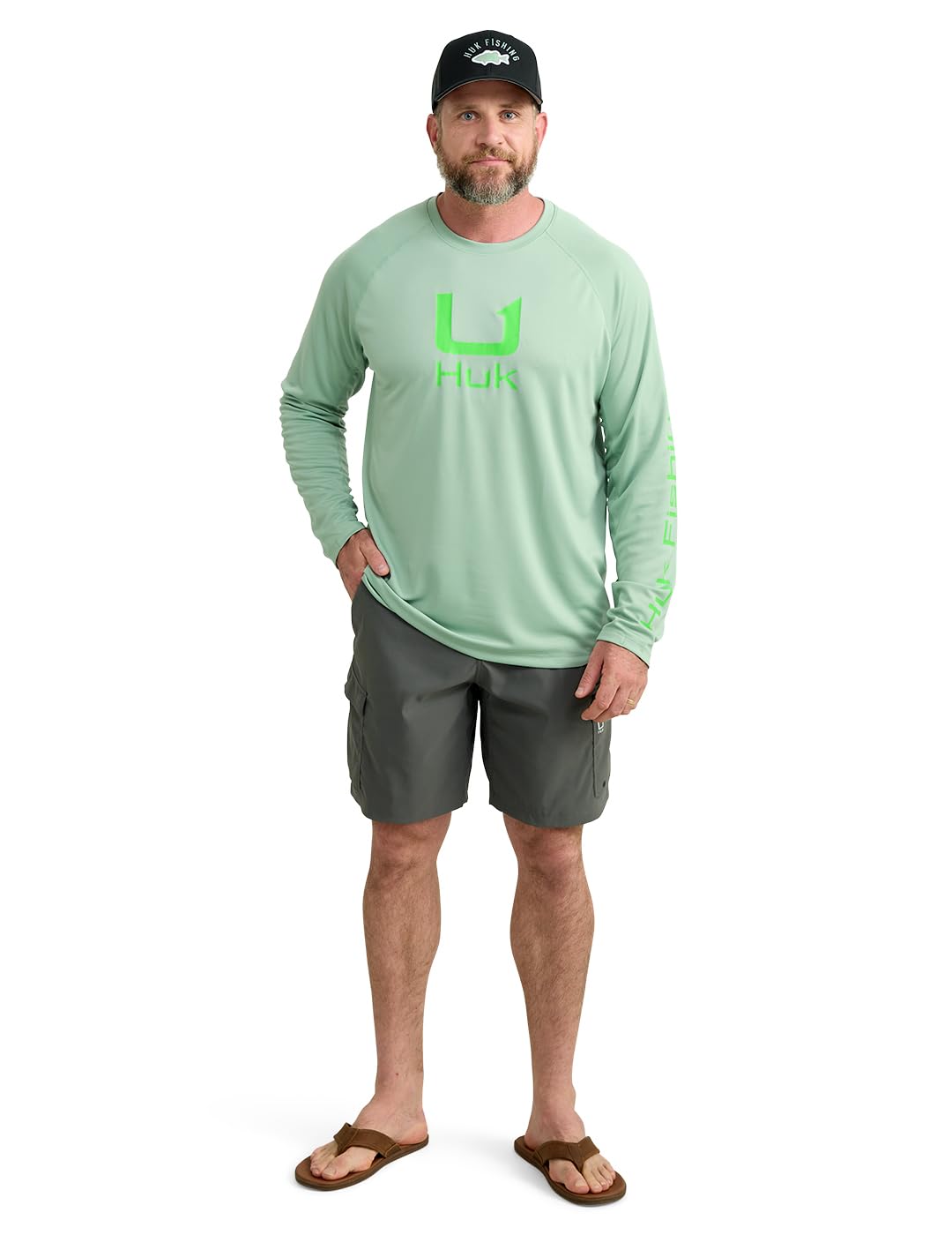 HUK Mens Icon Crew Shirt, Long-Sleeve Performance Fishing Shirt, Fog Green, X-Large