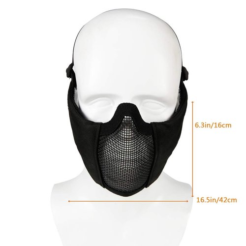 AOUTACC Airsoft Mesh Mask, Half Face Mesh Masks with Ear Protection for CS/Hunting/Paintball/Shooting (Mesh Ear, BK)