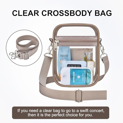 Mini Khaki Clear Purse for Women Stadium Approved Hobo Shoulder Bag