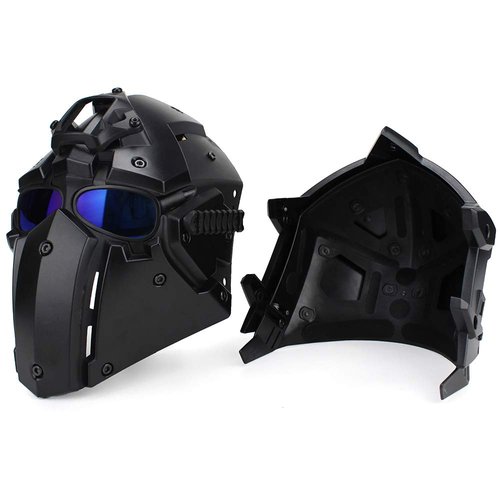 Full Face Protective Mask Tactical Airsoft Helmet with 4 Pairs Visor Goggles for Hunting Paintball Cosplay Movie Prop iMeshbean (Black)