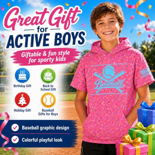 UNIFACO Boys Short Sleeve Hooded Graphic T-Shirt 7-8 Years Pink Ice Cream