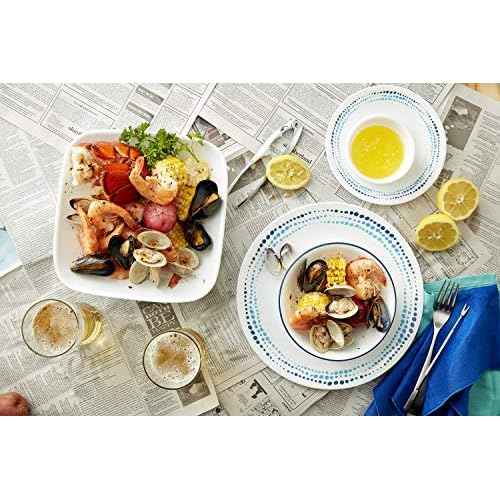 Corelle Vitrelle 18-Piece Service for 6 Dinnerware Set Triple Layer Glass and Chip Resistant, Lightweight Round Plates and Bowls Set, Ocean Blue