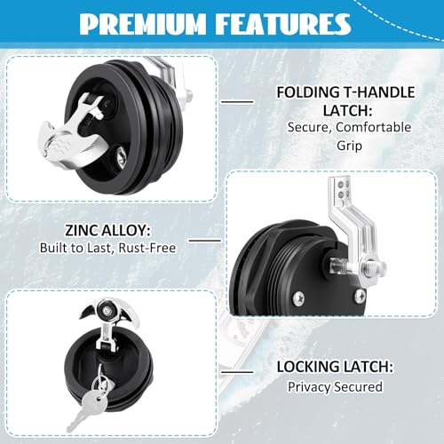 Boat Hatch Lock Latch with Key Black 2 - 2.5" T Handle Nylon Cam