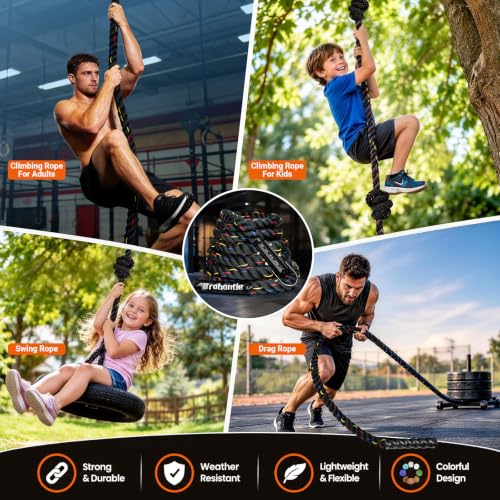 Heavy Duty Climbing Rope Gym Workout 1.5 Inch Diameter 10FT - Indoor Outdoor Exercise Rope