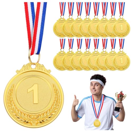 16 Gold Medals for Awards Winner Medal with Ribbon - Party & Sports Decorations
