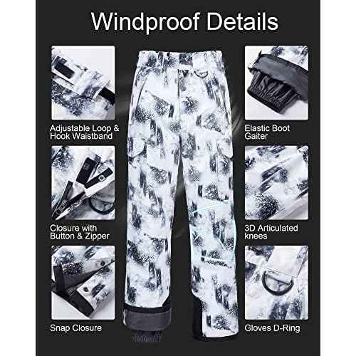 CREATMO US Men's Snow Pants Ski Bibs Waterproof Insulated Winter Snowboard Cargo