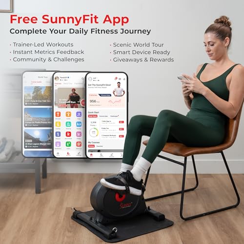 Sunny Health & Fitness Smart Under-Desk Bike Exerciser, Low-Impact Cardio Cycling Equipment for Home/Office, Mini Paddler for Arm/Leg Mobility Training, Free SunnyFit App Connect, Optional Motorized