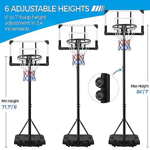 Yaheetech Kids Basketball Hoop Outdoor Portable Basketball Goals Court Freestanding 7ft-8ft Height Adjustable for Indoor/Outdoor Sports