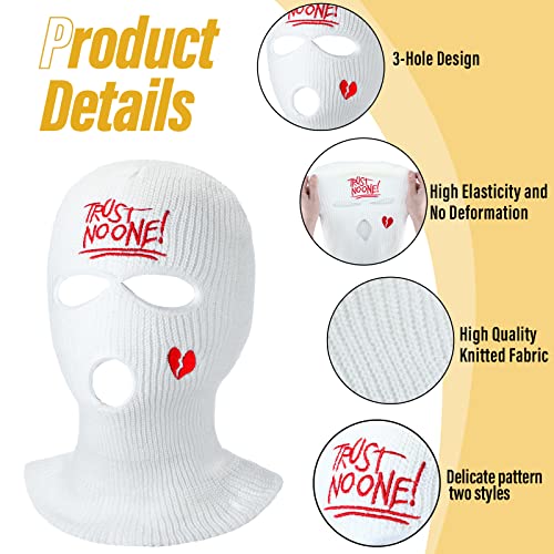 Winter Ski Mask 2 Pack Full Face Balaclava for Men Women - White & Black Heart Style