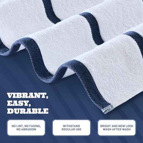 White Classic Cotton Pool Towels Oversized 30 x 60 Inches, Ultra Absorbent and Low Lint Striped Beach Towels for Adults, Stripes Design Luxury Extra Large Bath Towels, Navy Blue, 4 Pack